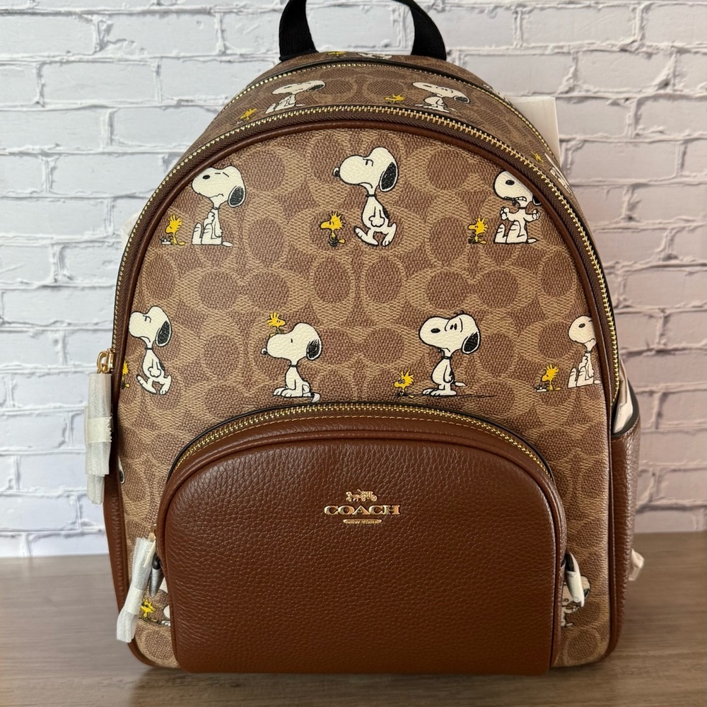 NWT Coach * Peanuts Court Backpack In Signature Canvas With Snoopy Print CBM25